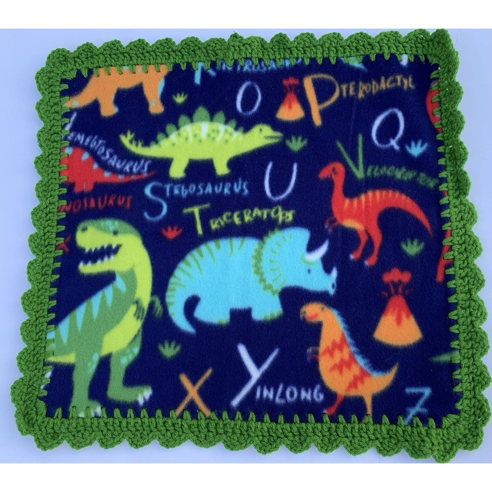 Small Dinosaur Baby Blanket Fleece Crochet Lovey Handmade